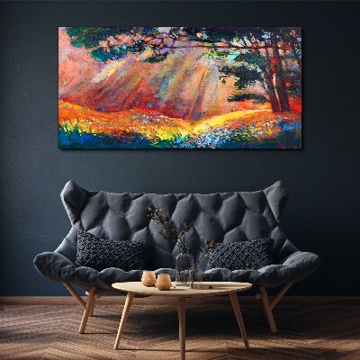 Foto op canvas Gouden stralen in het zomerlandschap