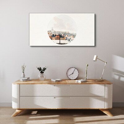 Foto op canvas Stadsgezicht met een cirkelvormig frame