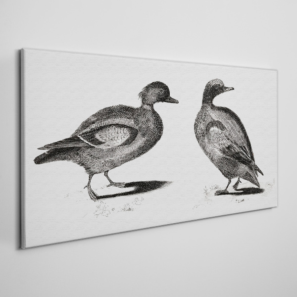 Canvas schilderij Twee eenden in een monochrome stijl