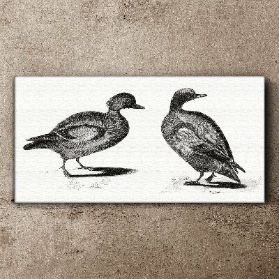 Canvas schilderij Twee eenden in een monochrome stijl