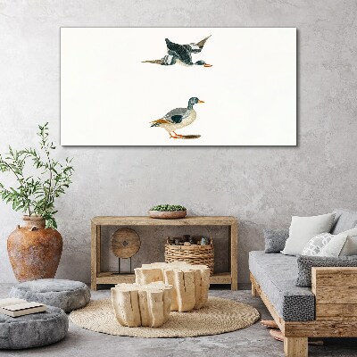 Schilderij op doek Watervogels in vlucht en op de grond
