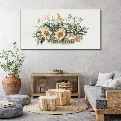 Foto op canvas Bloemenboeket in een mand
