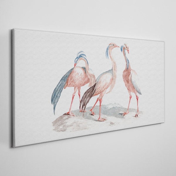 Canvas schilderij Drie roze flamingo's op een witte achtergrond