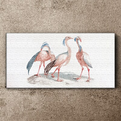 Canvas schilderij Drie roze flamingo's op een witte achtergrond