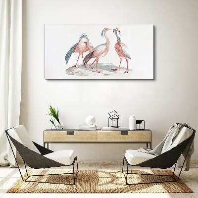 Canvas schilderij Drie roze flamingo's op een witte achtergrond