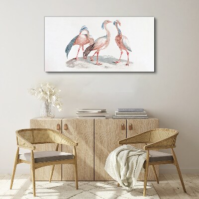Canvas schilderij Drie roze flamingo's op een witte achtergrond