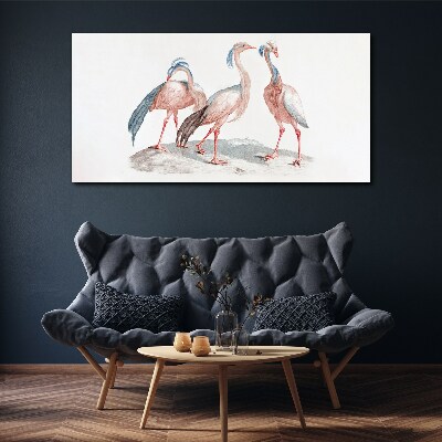 Canvas schilderij Drie roze flamingo's op een witte achtergrond