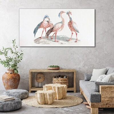 Canvas schilderij Drie roze flamingo's op een witte achtergrond