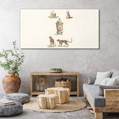 Canvas schilderij Exotische dieren en een vaas