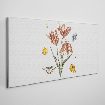 Canvas schilderij Bloemen en vlinders in harmonie