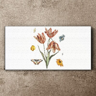 Canvas schilderij Bloemen en vlinders in harmonie