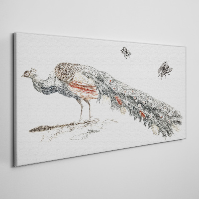 Canvas schilderij Pauw met vliegen