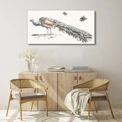 Canvas schilderij Pauw met vliegen