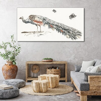 Canvas schilderij Pauw met vliegen