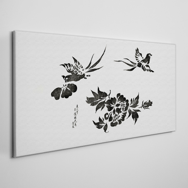 Foto op canvas Vogels en bloemen in zwart-wit