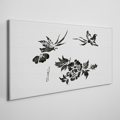Foto op canvas Vogels en bloemen in zwart-wit