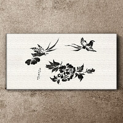 Foto op canvas Vogels en bloemen in zwart-wit