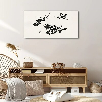 Foto op canvas Vogels en bloemen in zwart-wit