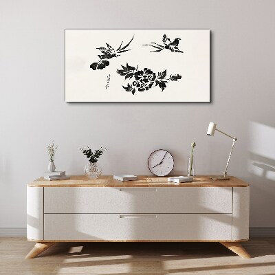 Foto op canvas Vogels en bloemen in zwart-wit