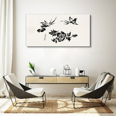 Foto op canvas Vogels en bloemen in zwart-wit