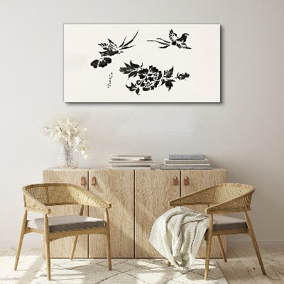Foto op canvas Vogels en bloemen in zwart-wit