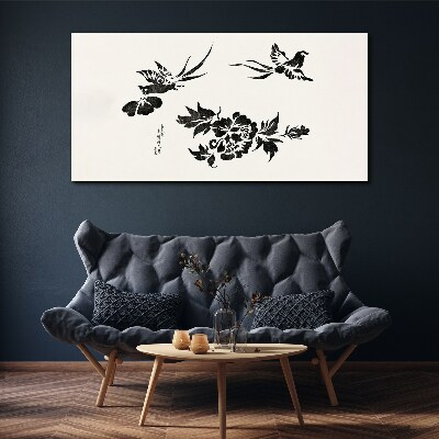 Foto op canvas Vogels en bloemen in zwart-wit