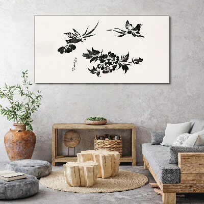 Foto op canvas Vogels en bloemen in zwart-wit