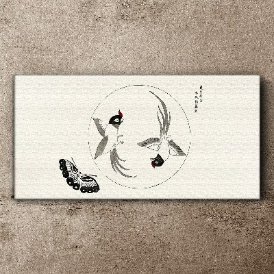 Foto op canvas Dansende vogels en een vlinder