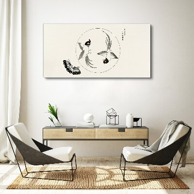 Foto op canvas Dansende vogels en een vlinder