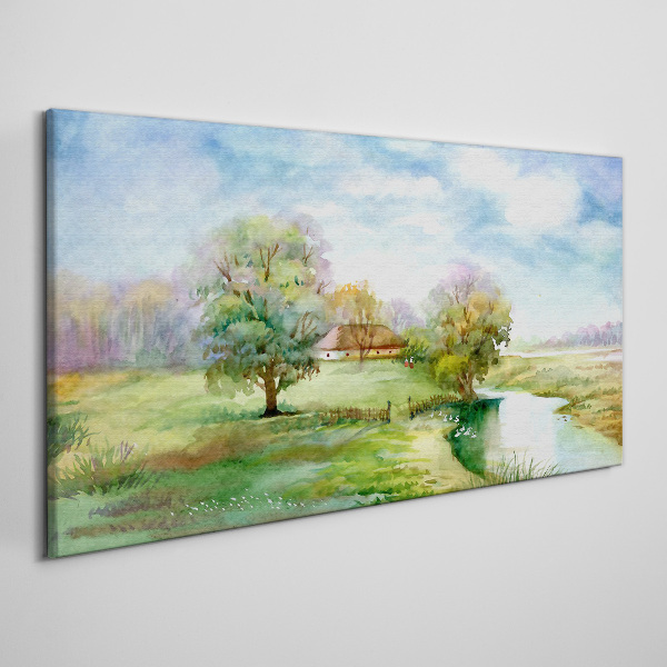 Canvas schilderij Een vredig landelijk landschap
