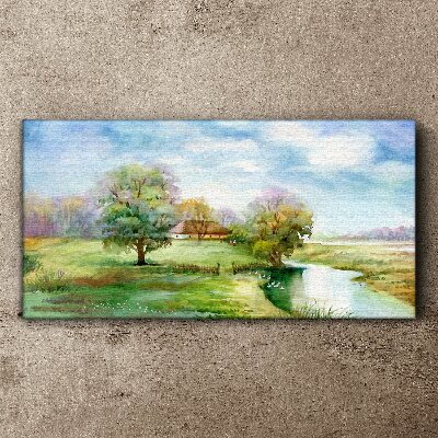 Canvas schilderij Een vredig landelijk landschap