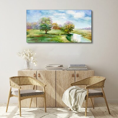 Canvas schilderij Een vredig landelijk landschap