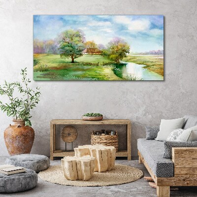 Canvas schilderij Een vredig landelijk landschap