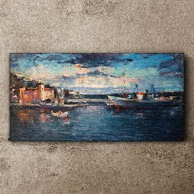 Schilderij op doek Havenlandschap bij schemering