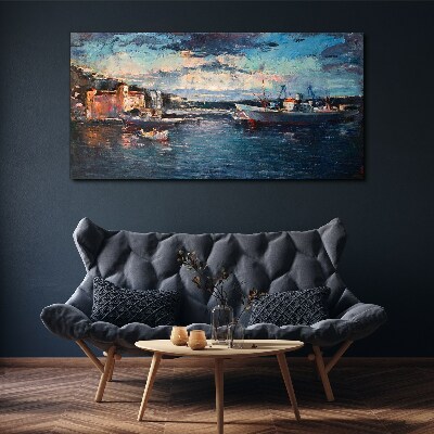 Schilderij op doek Havenlandschap bij schemering