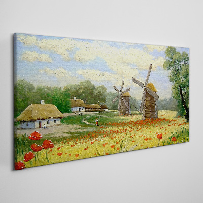 Canvas schilderij Landelijk landschap met windmolens