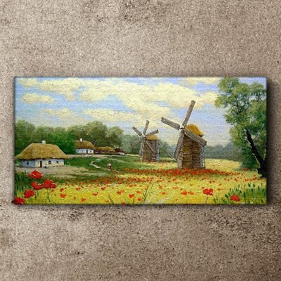 Canvas schilderij Landelijk landschap met windmolens