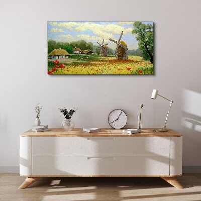 Canvas schilderij Landelijk landschap met windmolens