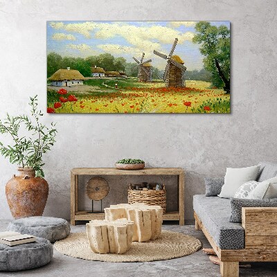 Canvas schilderij Landelijk landschap met windmolens
