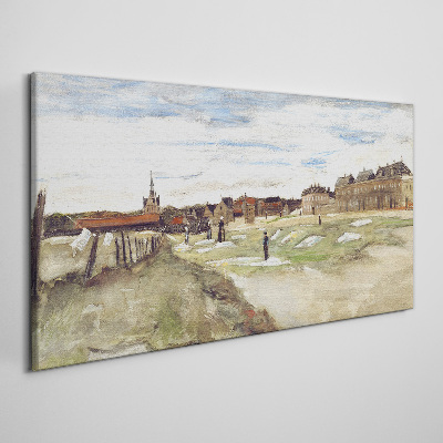 Canvas schilderij Landschap met figuren tegen de achtergrond van de stad