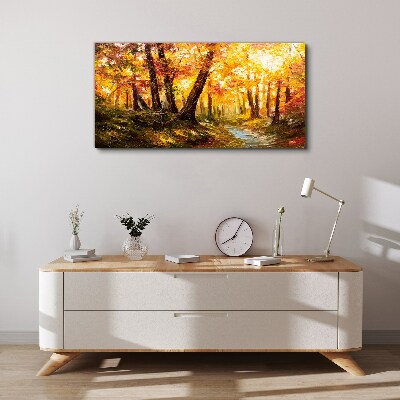Foto op canvas Gouden bos in het zonlicht