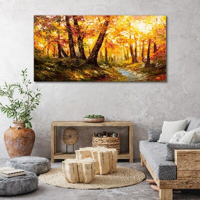 Foto op canvas Gouden bos in het zonlicht