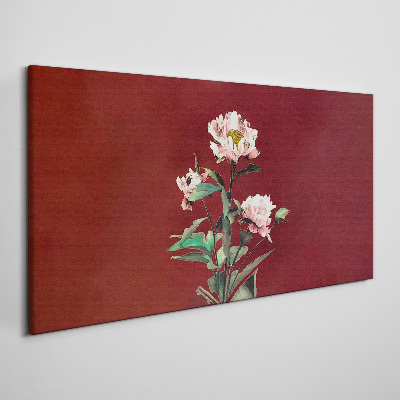 Schilderij op doek Bloemen op een rode achtergrond