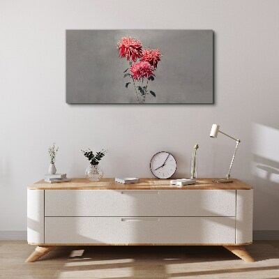 Schilderij op doek Roze bloemen op een grijze achtergrond