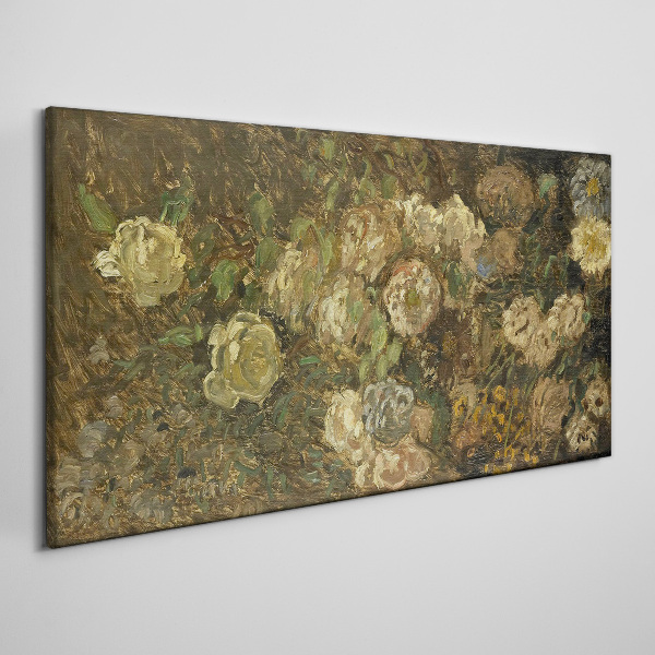 Canvas schilderij Een bloemenlandschap in aardse tinten