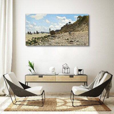 Schilderij op doek Een rustige kust met een vuurtoren