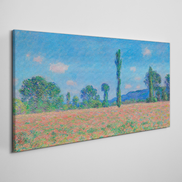 Foto op canvas Een bloemenveld onder een blauwe lucht