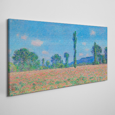 Foto op canvas Een bloemenveld onder een blauwe lucht