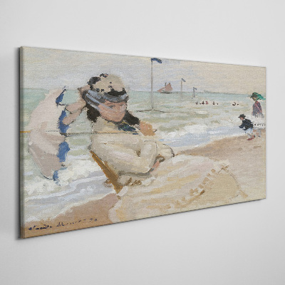 Foto op canvas Vrouw op het strand met een parasol