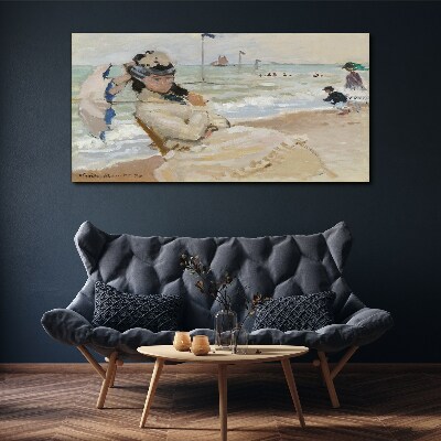 Foto op canvas Vrouw op het strand met een parasol